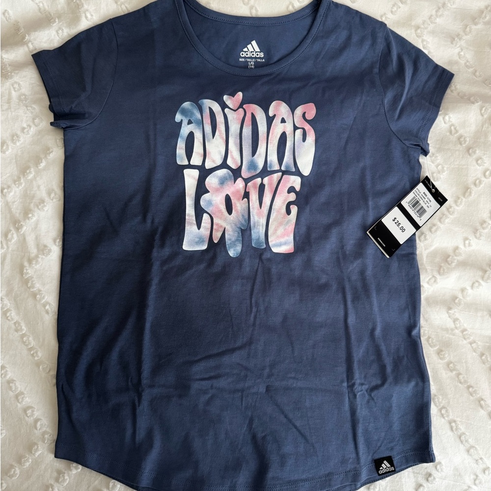 adidas Crew Blue Girls Tee with Black Tag